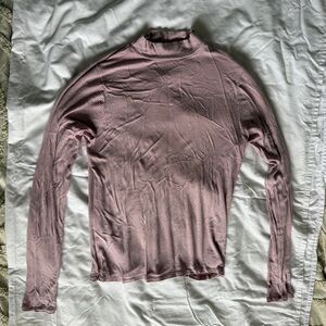 American Eagle Outfitters Ribbed Mock Neck Long Sleeve Top - Mauve